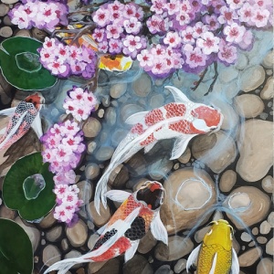 Koi Pond and Cherry Blossom Tree 001